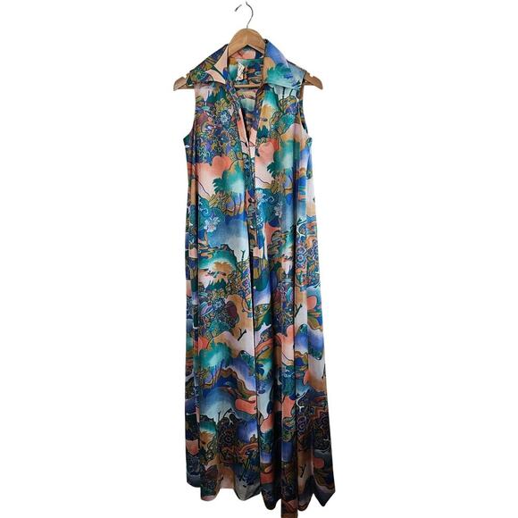 Vintage Kiyomi Hawaii 70s Dress Womens Size 10 Maxi Disco Tropical Psychedelic - Picture 1 of 14
